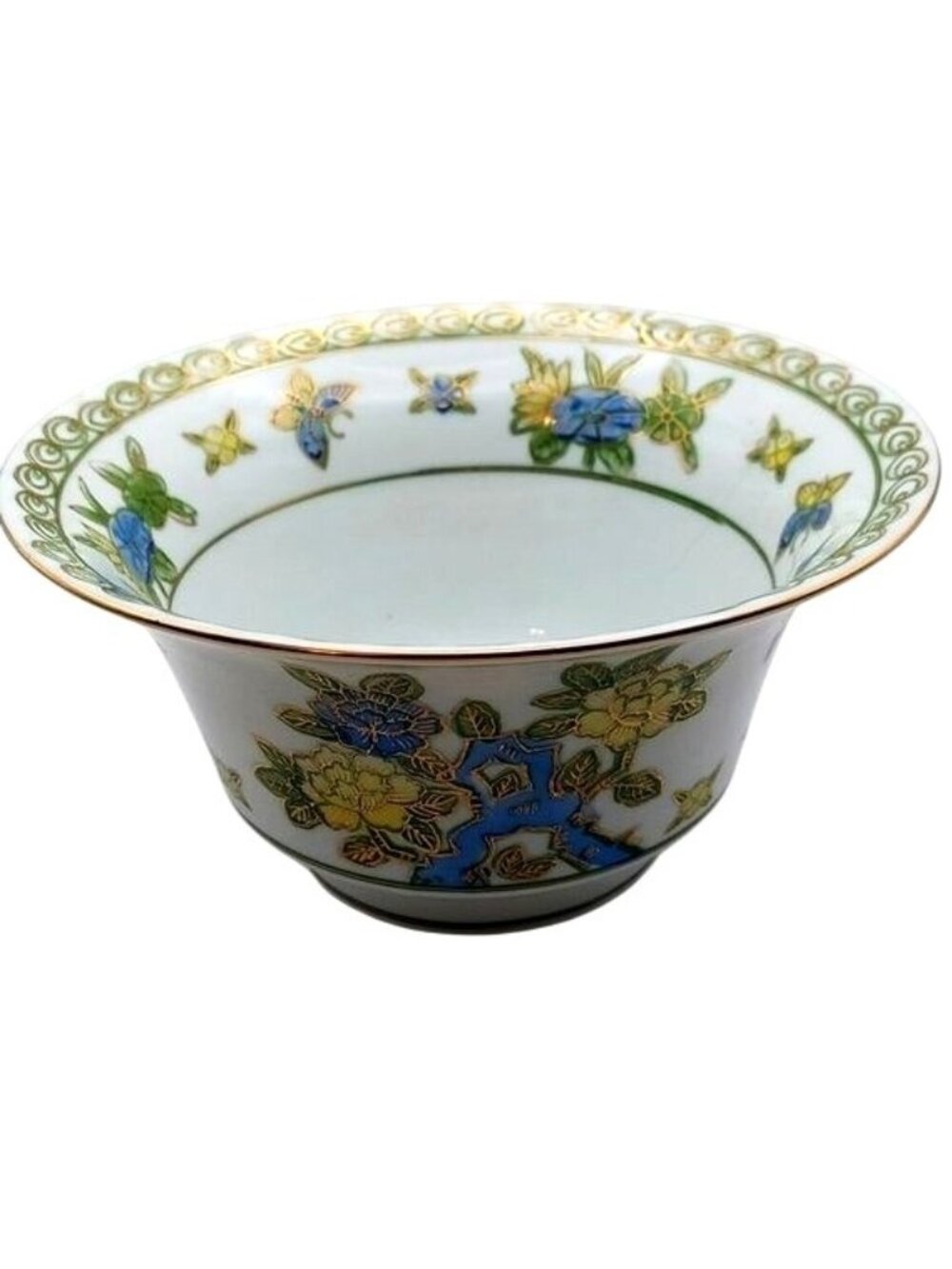 Porcelain Rice Serving Bowl Andrea by Sadek Hand Painted Floral Garden 9399 Vtg